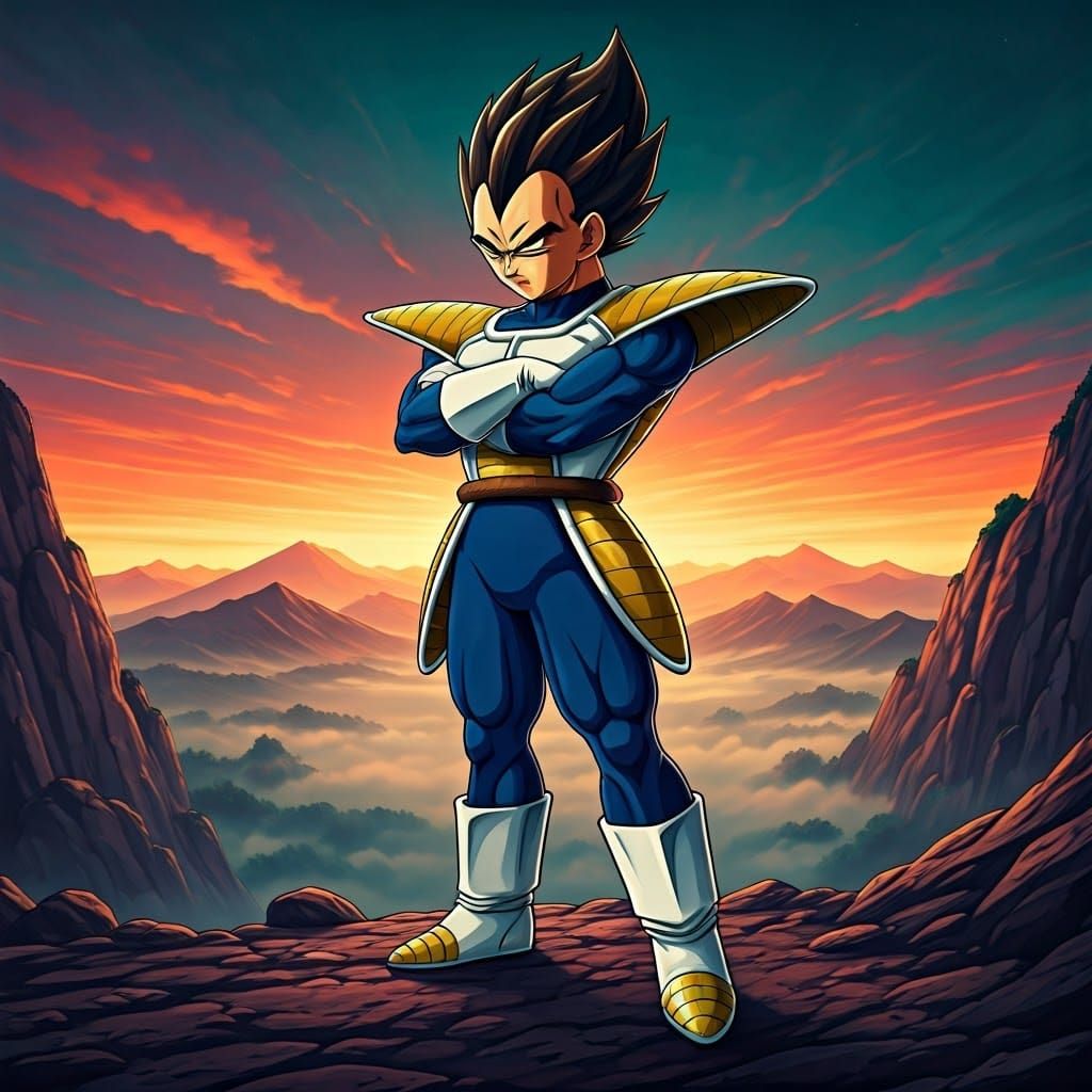 Vegeta Heroic Pose in 80s Movie Style