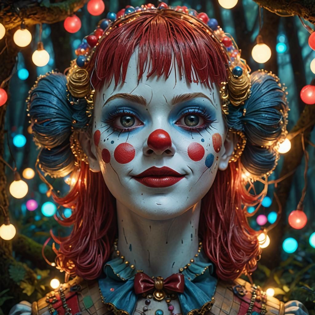 Clown Girl in Mystical Forest: Fantasy Concept Art