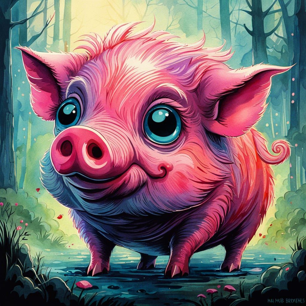Adorable Pig Portrait in Watercolor Style