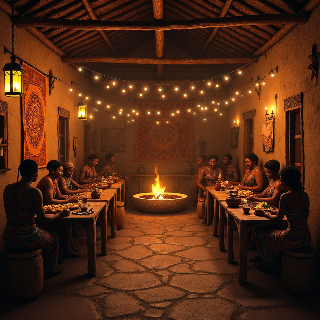 Cozy Tavern Scene with African Fantasy Inspiration