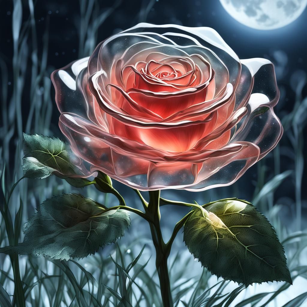 Translucent Glass Rose in Moonlight