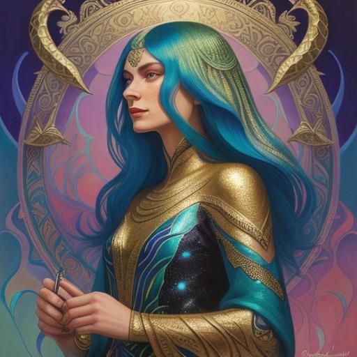 Woman and Serpent in Low-Poly Gouache Style