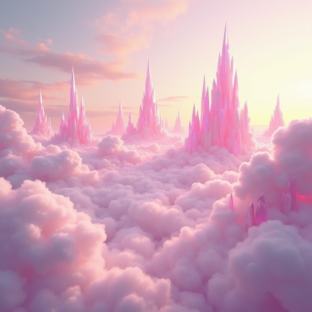 Ethereal Floating Islands Above Pink Cloud Sea