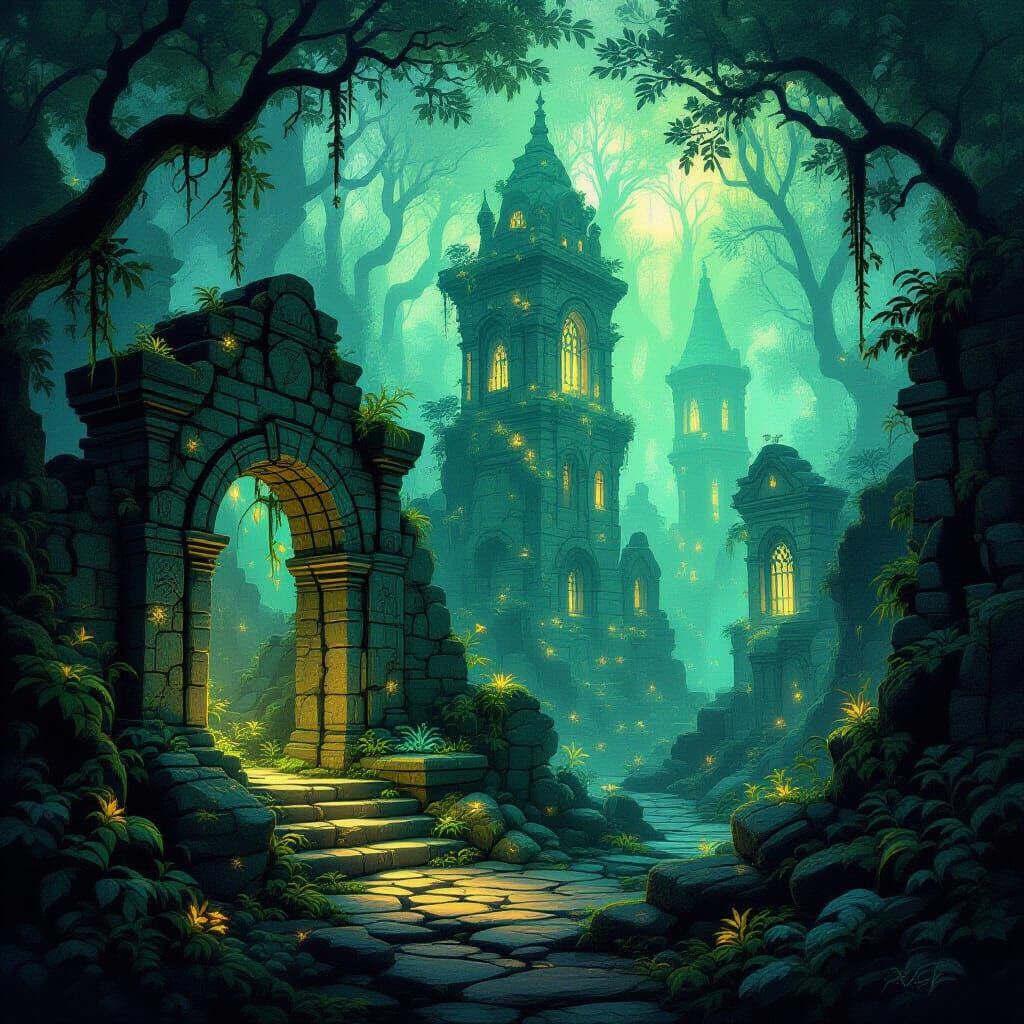Bioluminescent Forest Reclaims Magical City Ruins