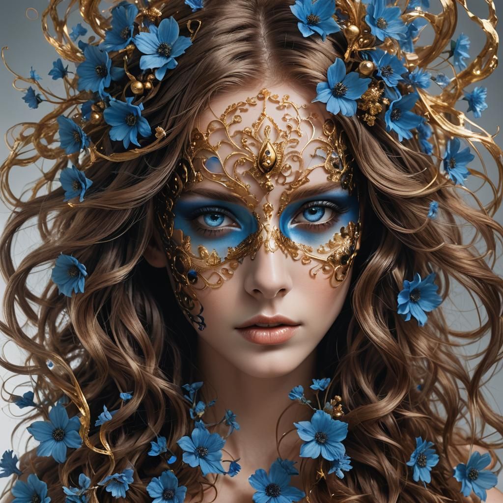 Woman with Floral Plexiglass Mask, Dreamlike Portrait