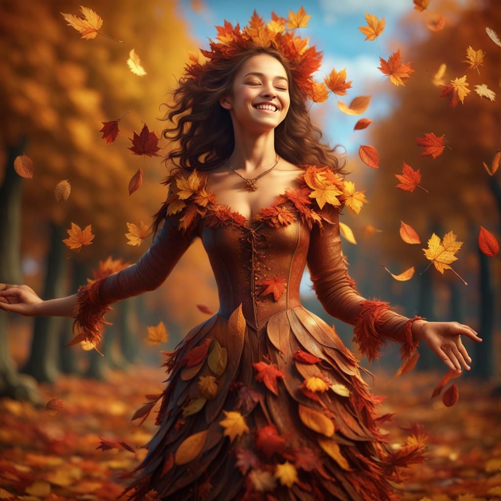 Autumn Leaf Girl: Detailed Fantasy Art