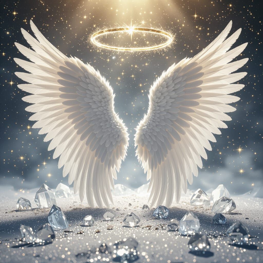 Majestic Angel Wings with Halo and Crystals
