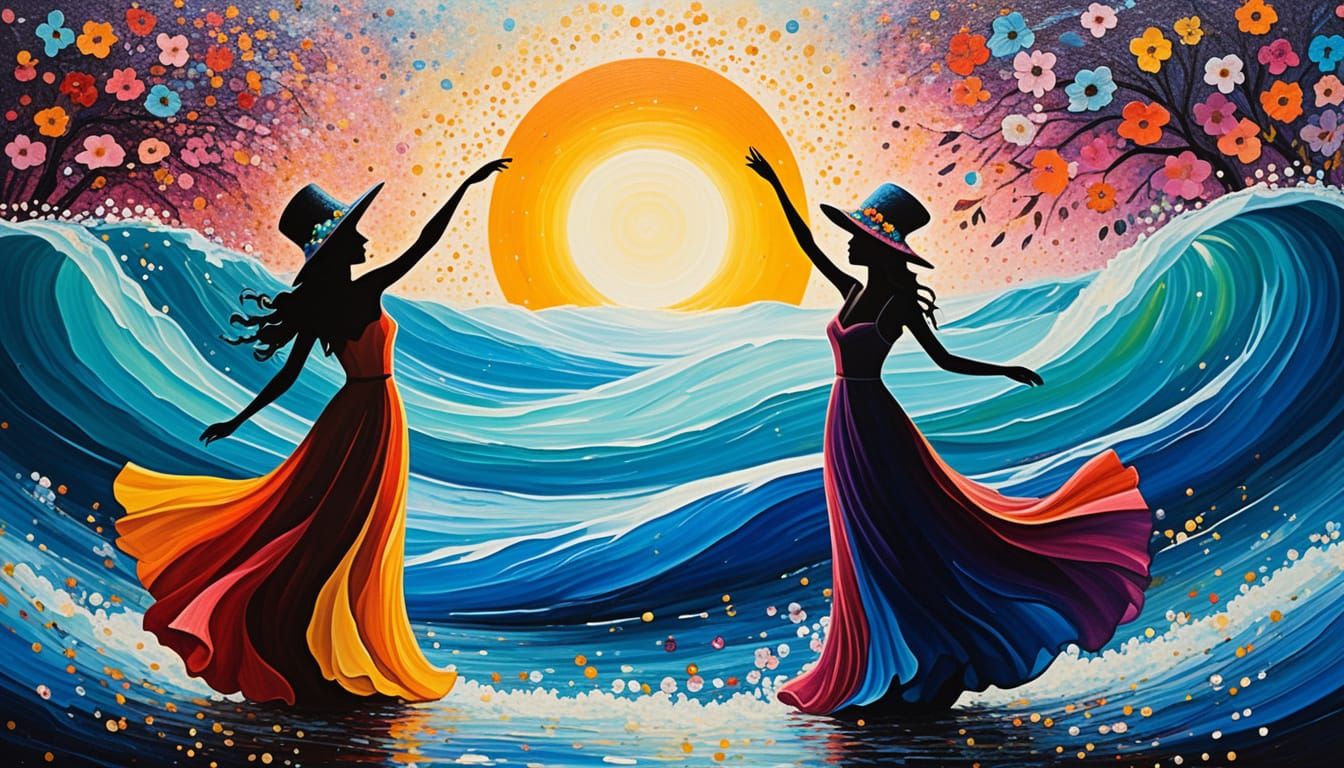 Vibrant Ocean Dancers in Flowing Gowns
