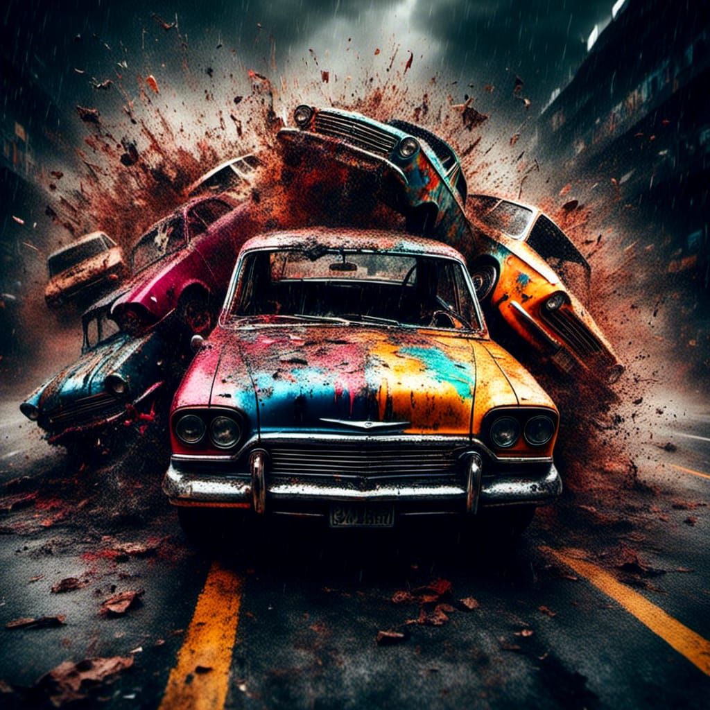 Vintage Stunt Cars Race in Mixed-Media Photography