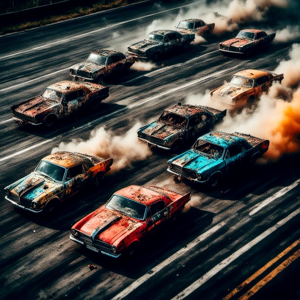 Stunt Cars Racing: Hyperrealistic Mixed-Media Photography
