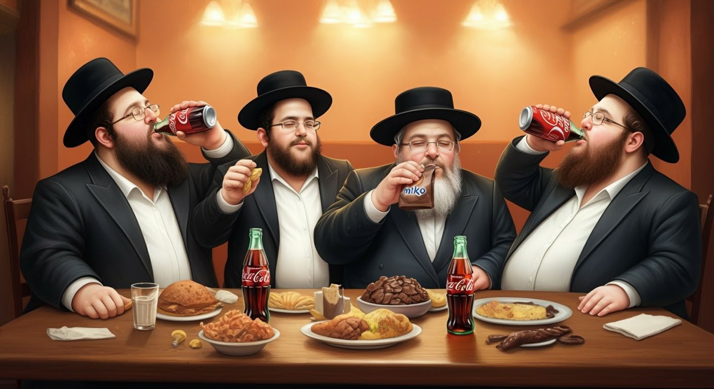Hasidic Men Enjoying Meal, Digital Comic Illustration