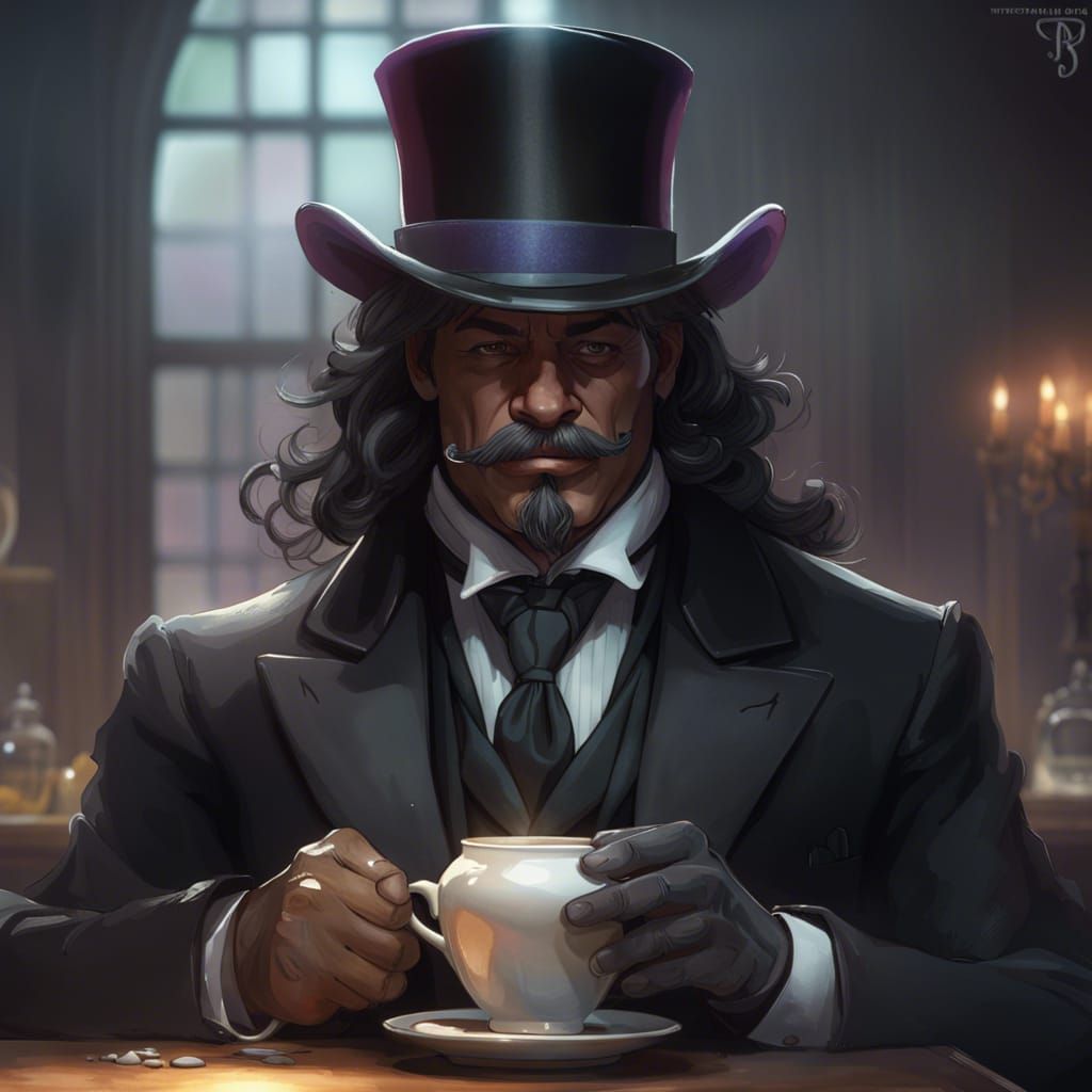 Undertaker Portrait with Tea, Hyperdetailed Art