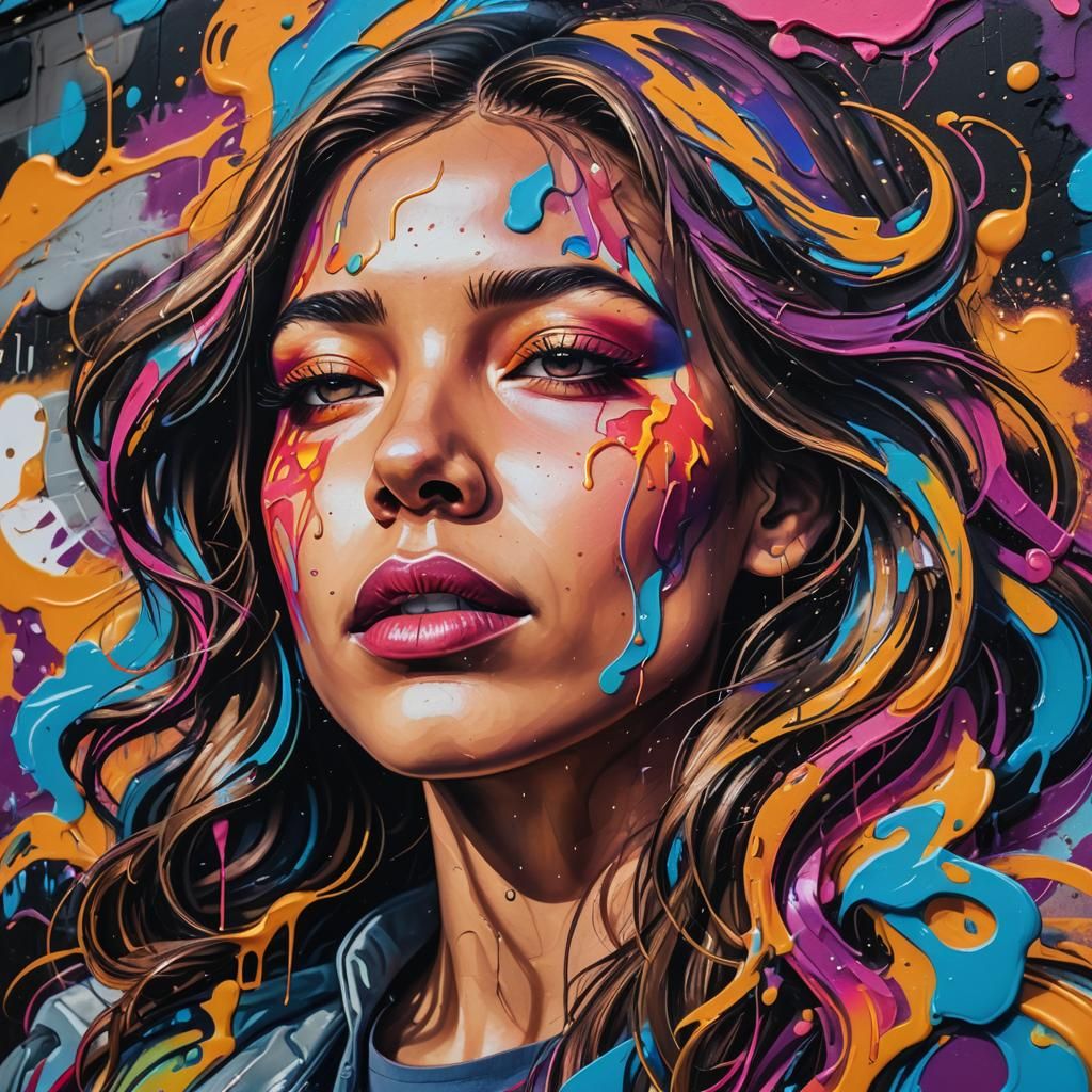 Vibrant Street Art Portrait in Graffiti Style