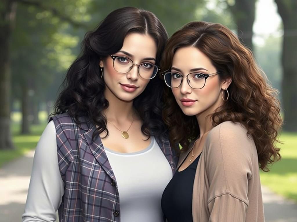 Two Women Resting Heads Together in Park Photo