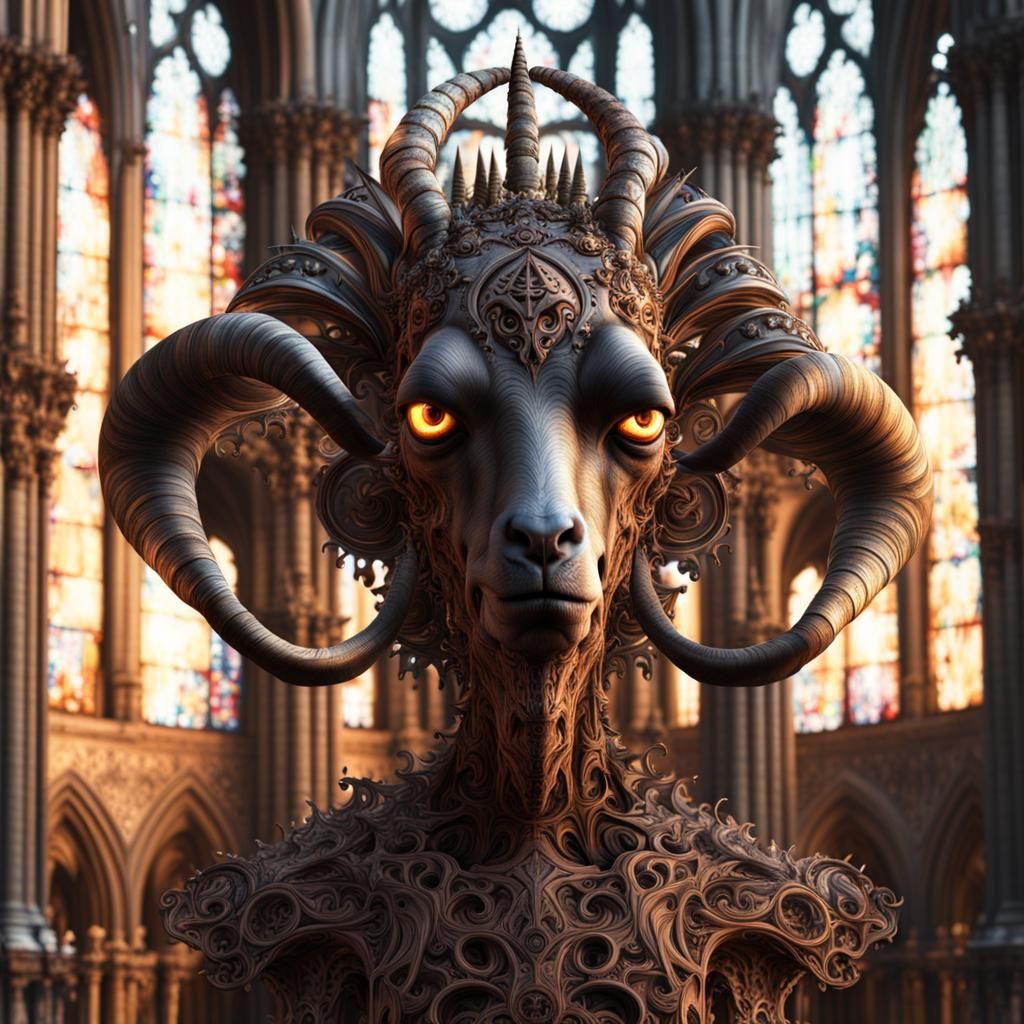 Demonic Goat in Gothic Cathedral, Hyperdetailed 8K