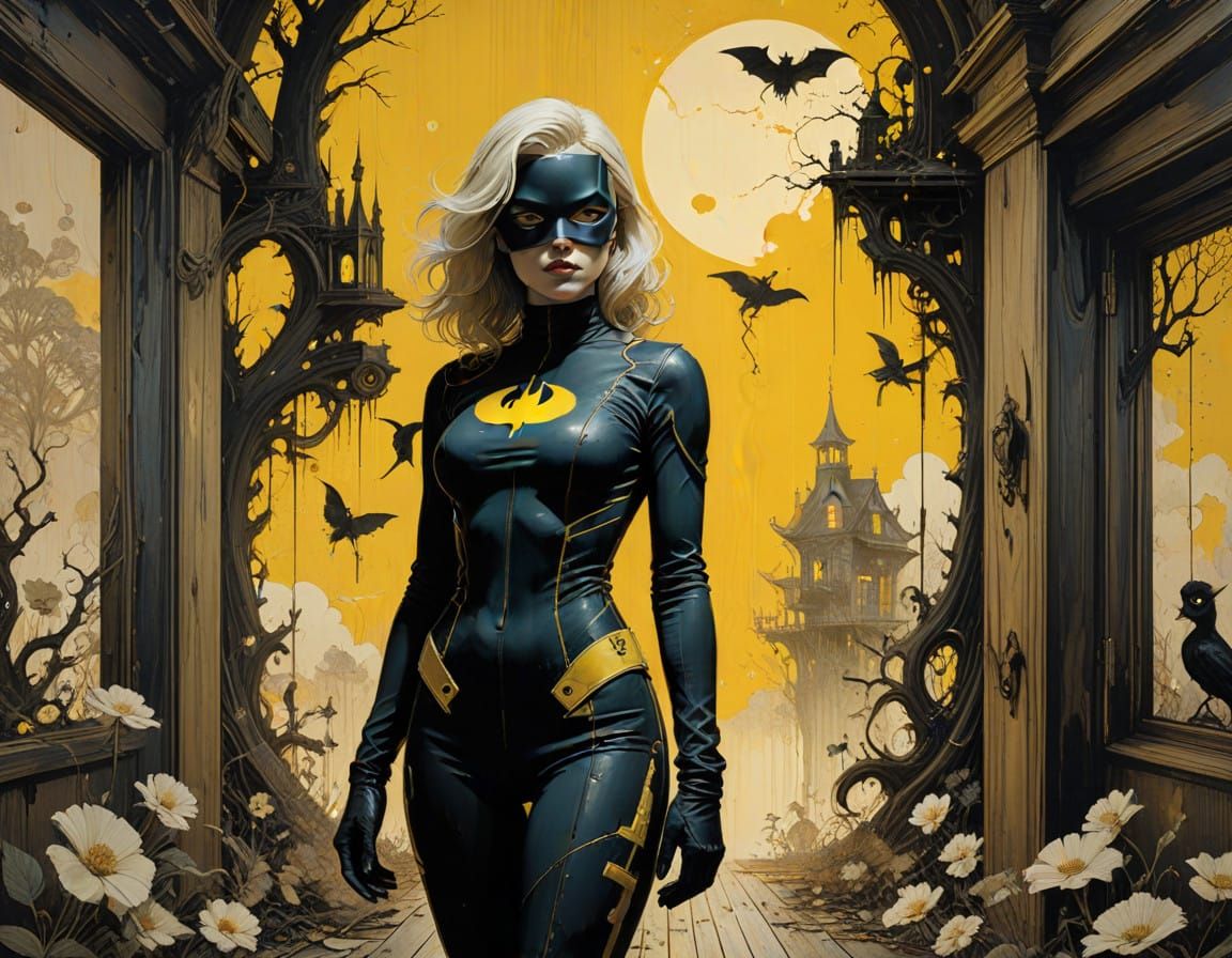 Surreal Pop Art Portrait of Black Canary in a Vintage Settin...