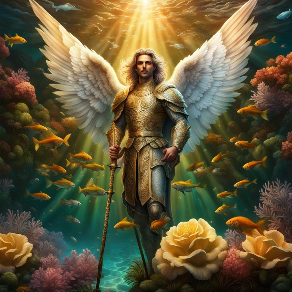 Archangel Raphael Underwater in Hyperreal Detail