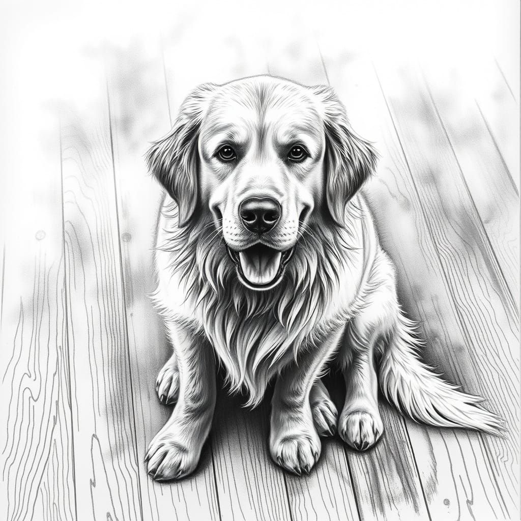 Hyperdetailed Charcoal Drawing of a Golden Retriever