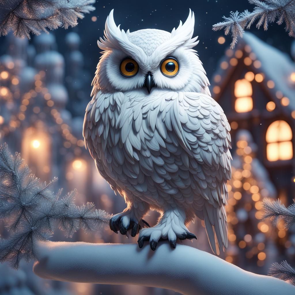 Fantasy Christmas Owl in Detailed Matte Painting