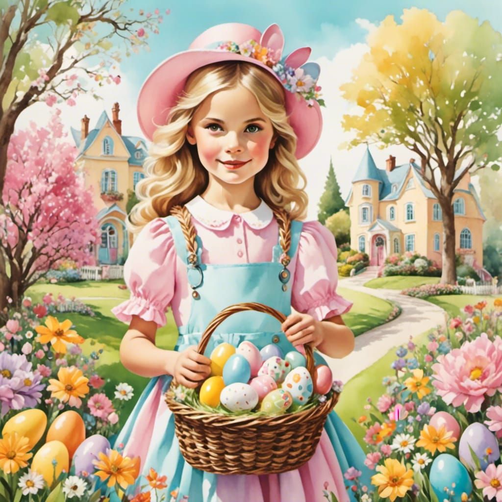 Girl with Easter Basket in Broodiful Style