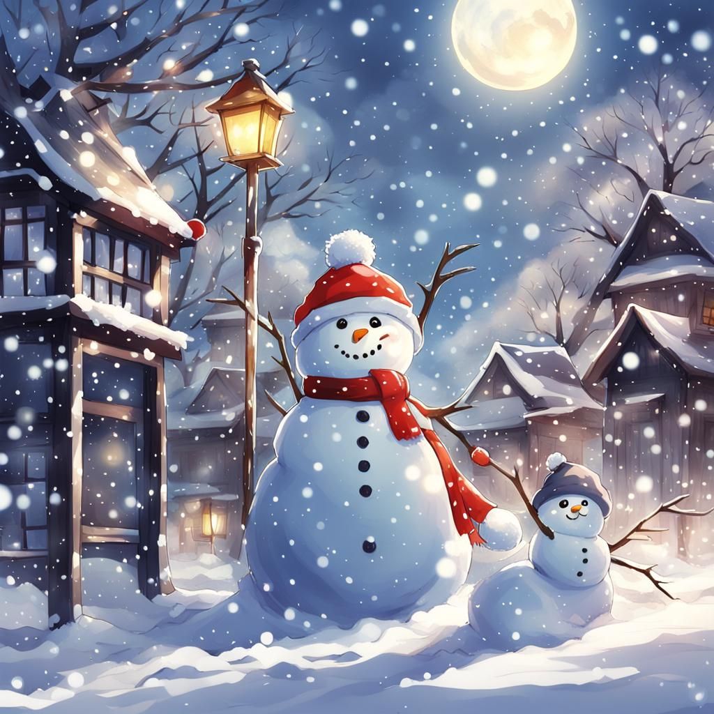 Anime Snowman in Japanese Manga Style