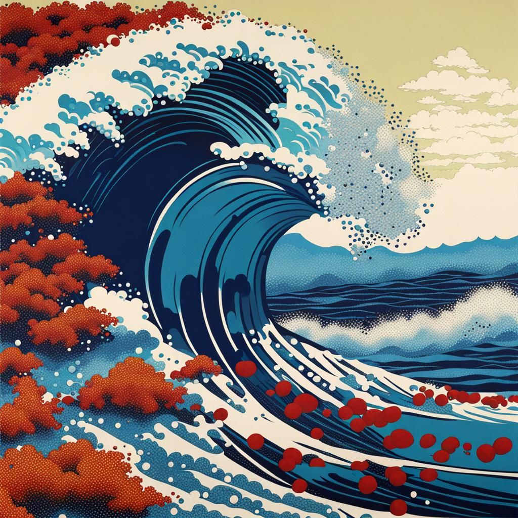 Pipeline Wave in Hokusai Pop Art Style