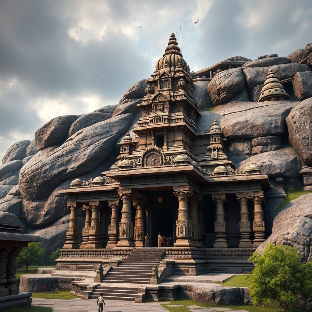 Epic Rock-Cut Temple in 3D Game Cinematic Style