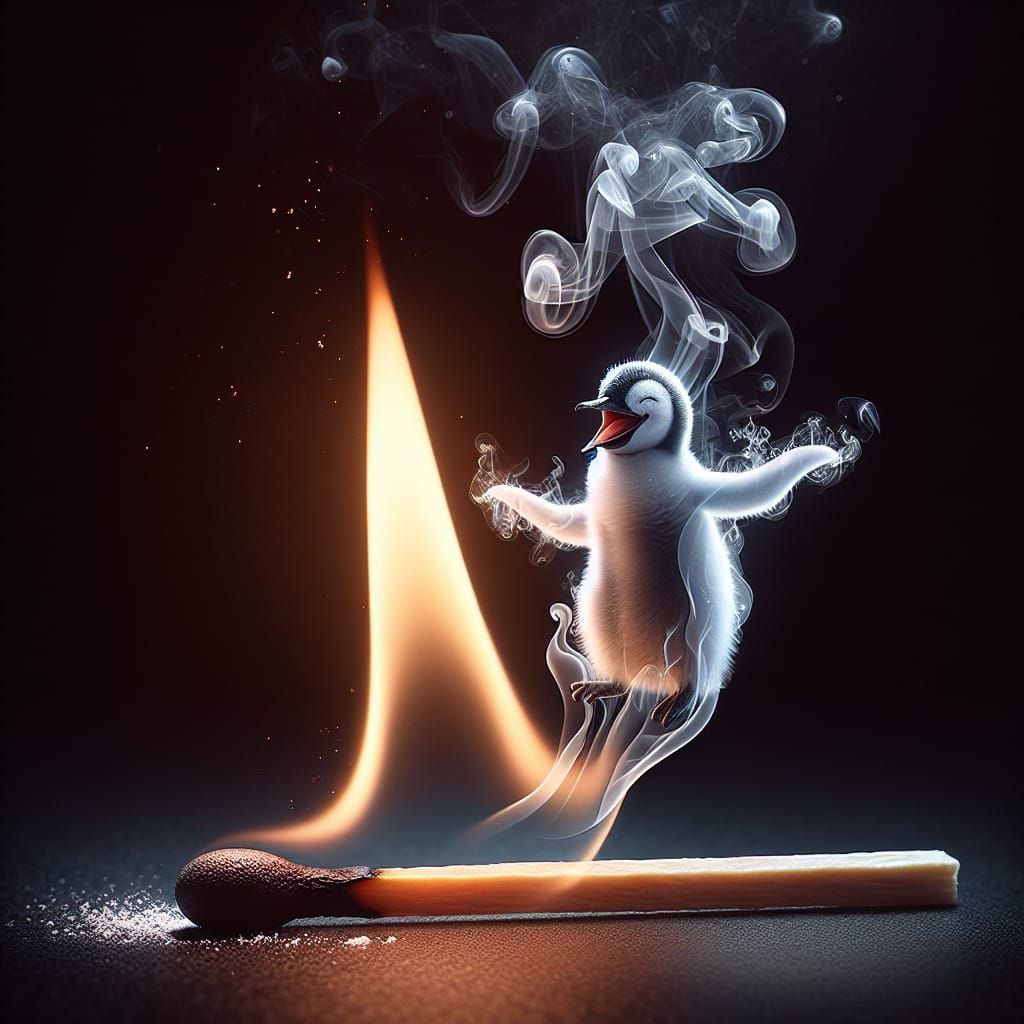 Laughing Penguin Appears in Smoke: Fantasy Concept Art
