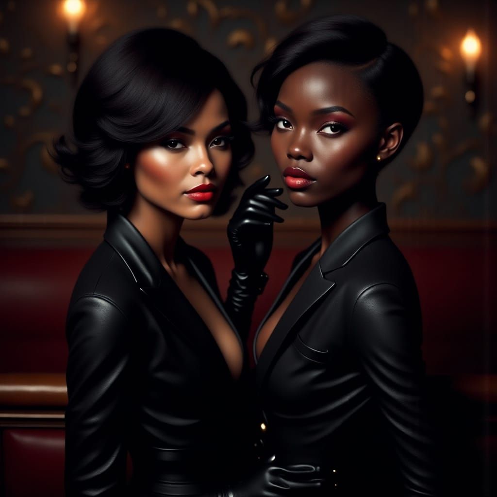 Mysterious Women in Dark Leather Suits
