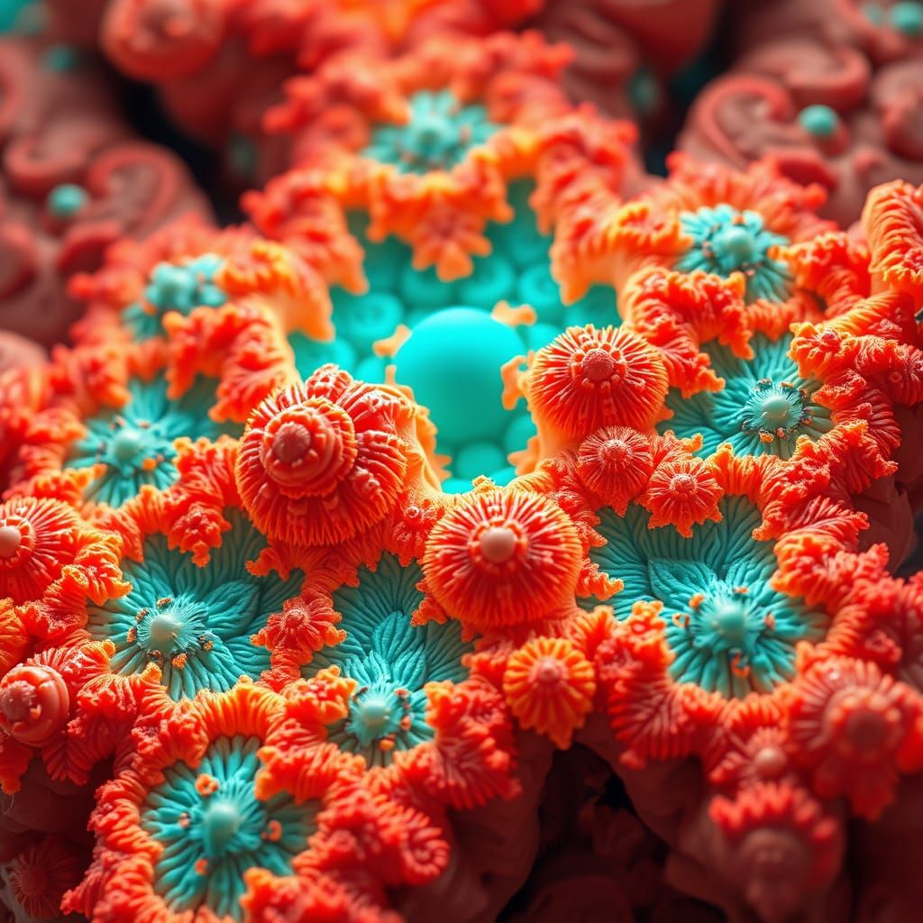 Tardigrade Mandelbrot Cosmos in Vibrant Orange and Teal