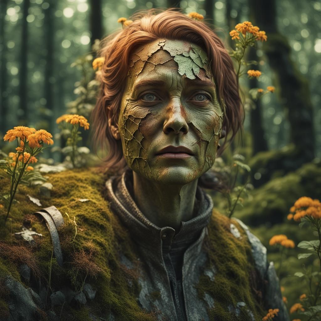 Sci-Fi Forest Woman with Flowers: Renaissance Style