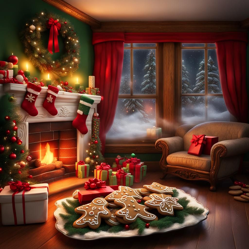 Cozy Christmas Room with Glowing Fireplace