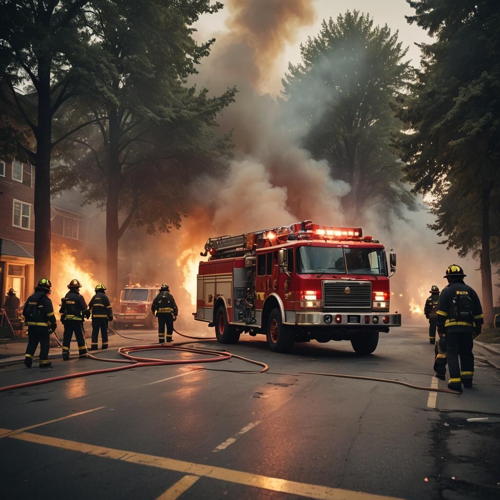 Firefighters Extinguishing Fire in Cinematic Style