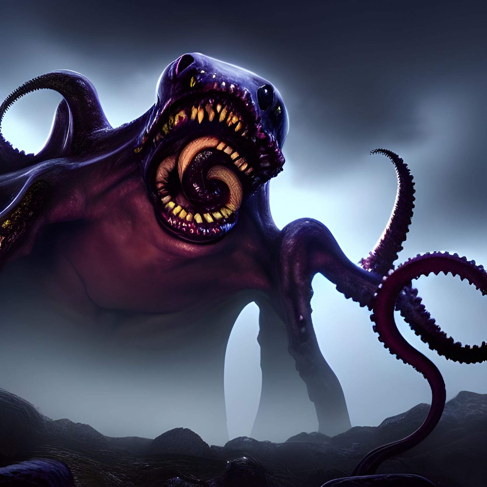 Monsters Emerge from Mountain Fortress in Hyperrealism