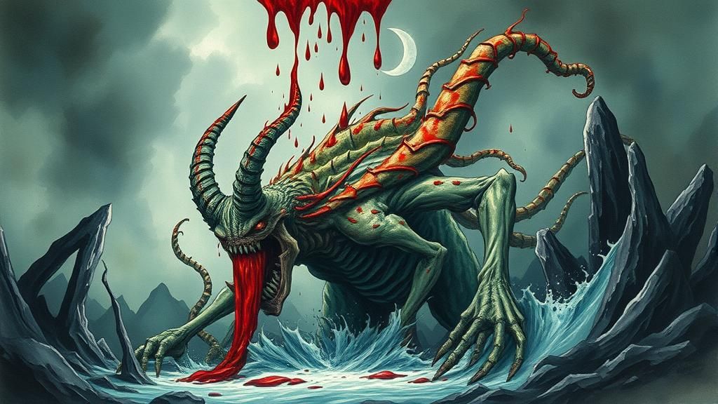 Demonic Entity in Hellish Landscape, Surreal Art