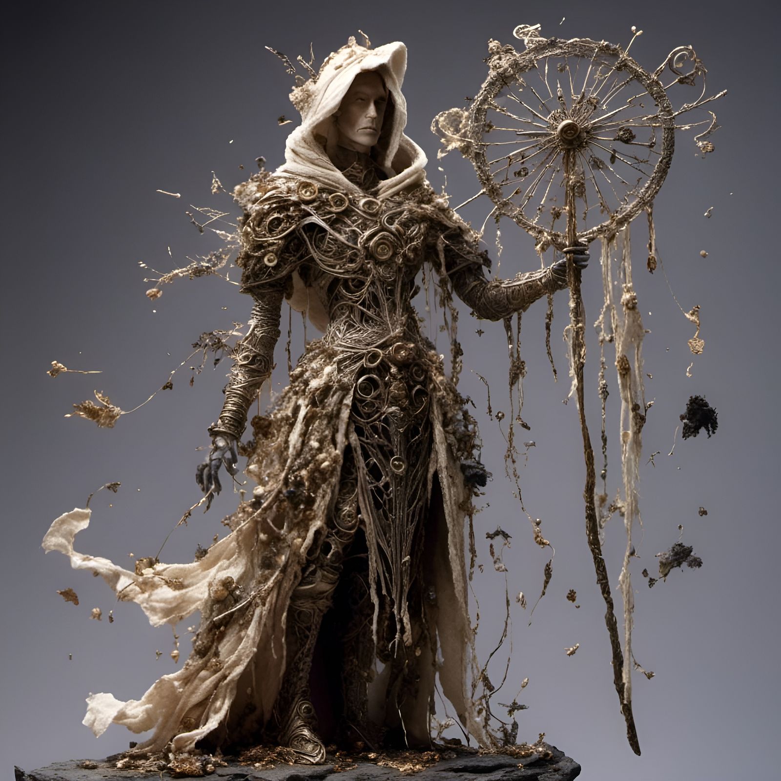 Knitted Wizard Staff Made of Mouldy Fabrics