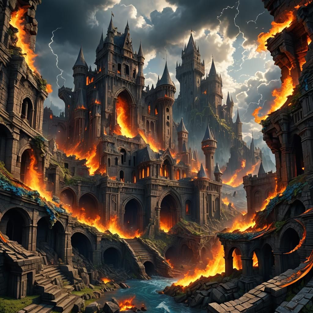 Wyvern Ravages Burning Castle: 3D Game Cinematic