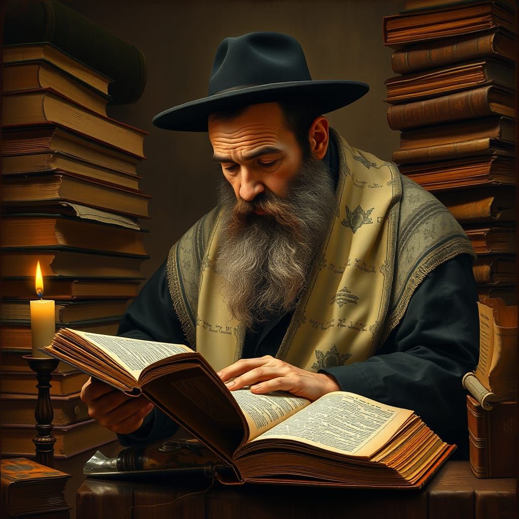 Rabbi Studying Talmud in Caravaggio Style