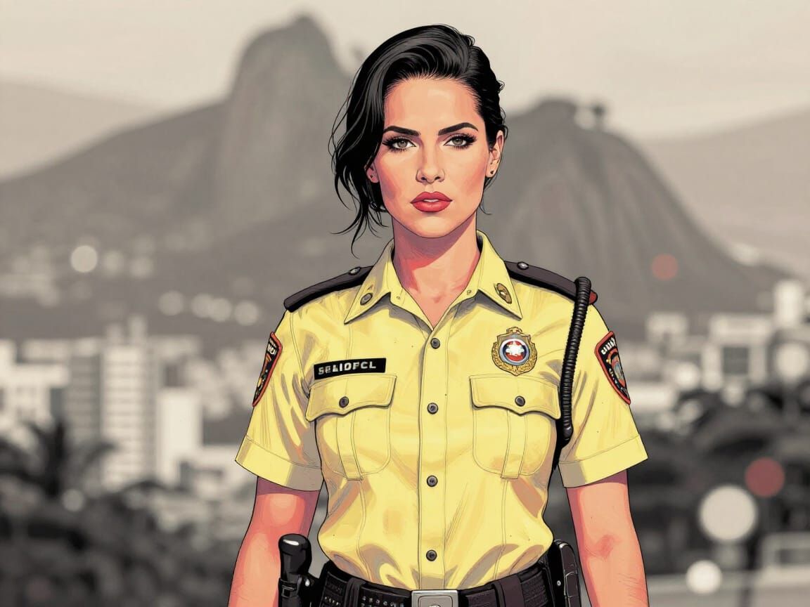 Provocative Rio Sheriff in Ethereal Pastel Style