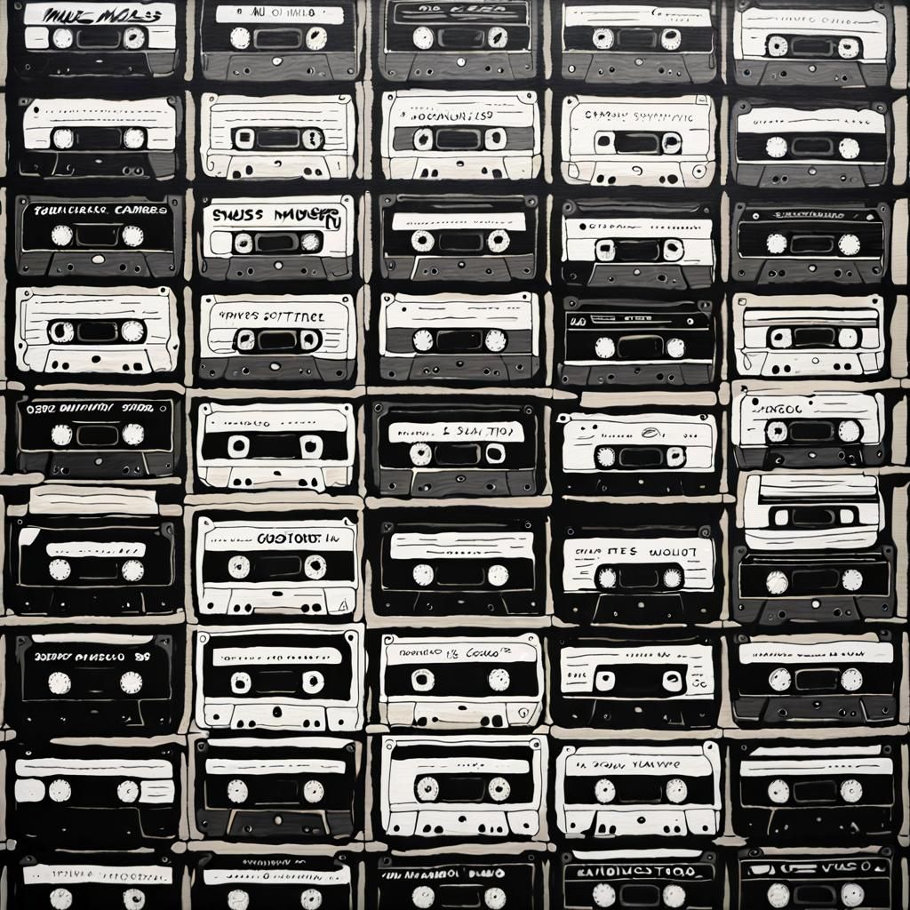 1980s Cassette Wall in Impasto Blacklight Style