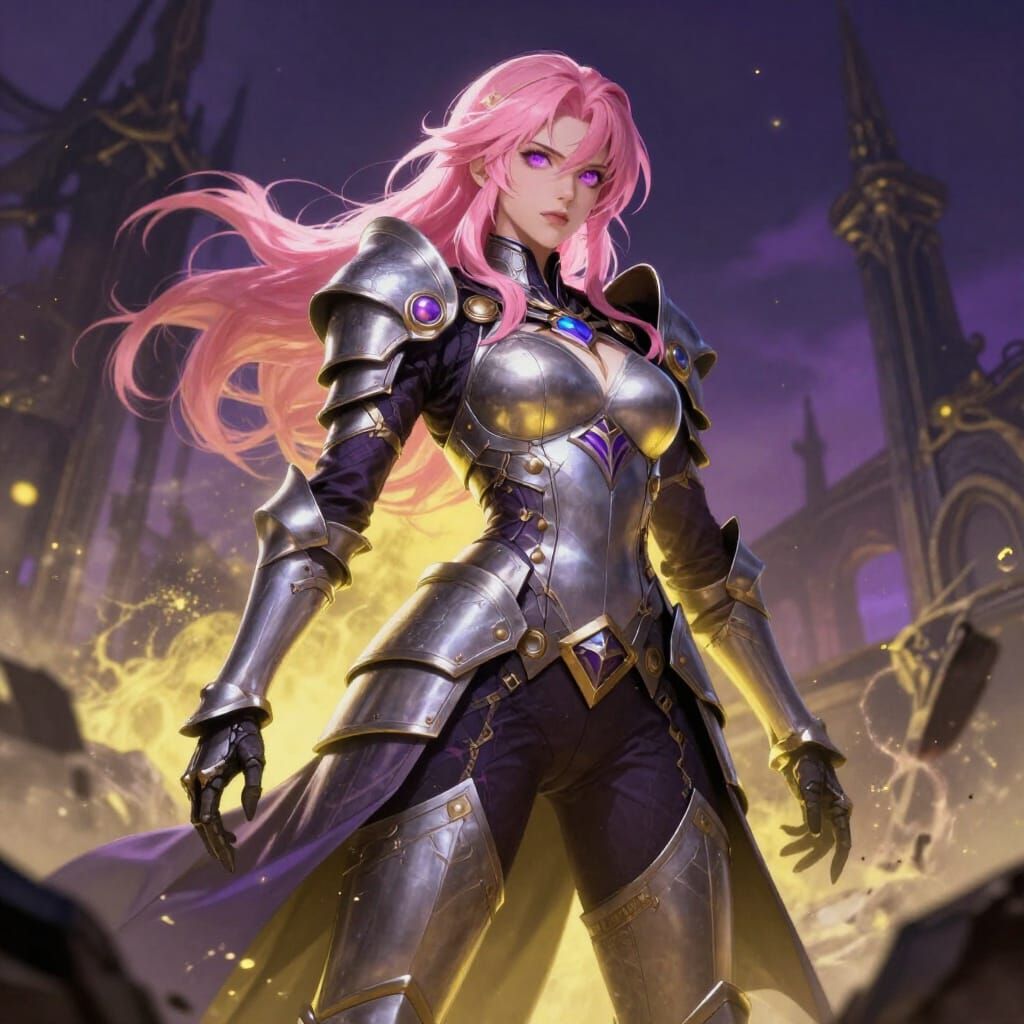 Pink Haired Warrior in Dark Fantasy Battlefield