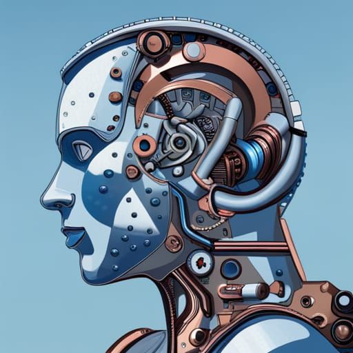 Cyborg Robot Portrait with Visible Robotics