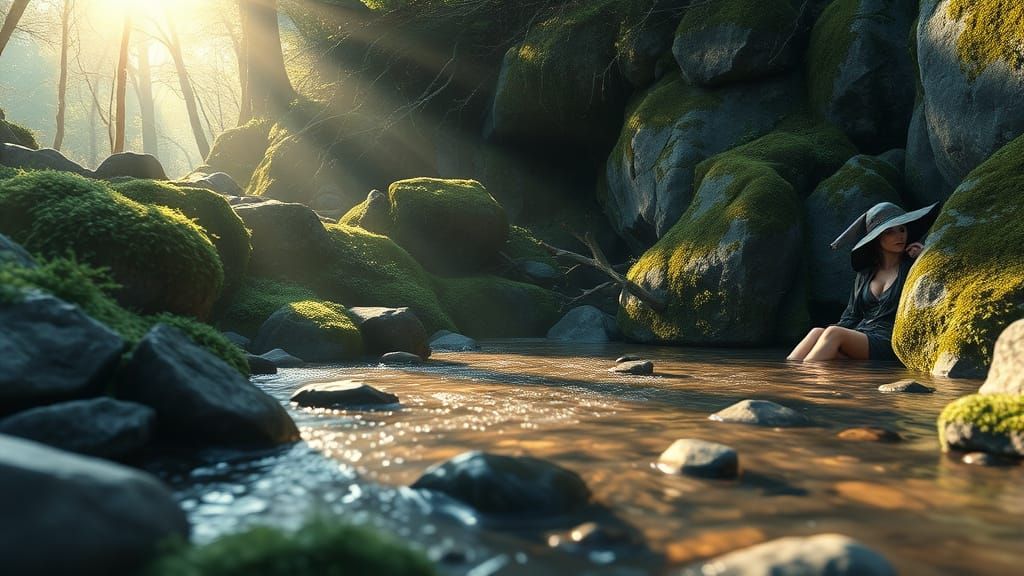 Appalachian Witch in Mountain Stream: Anime Style