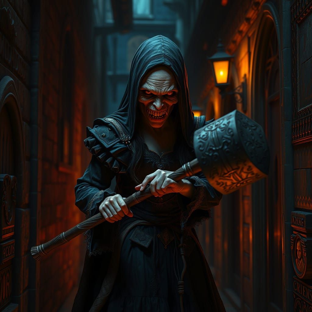 Dark Renaissance Goddess Readies for Battle in Shadowy Alley...