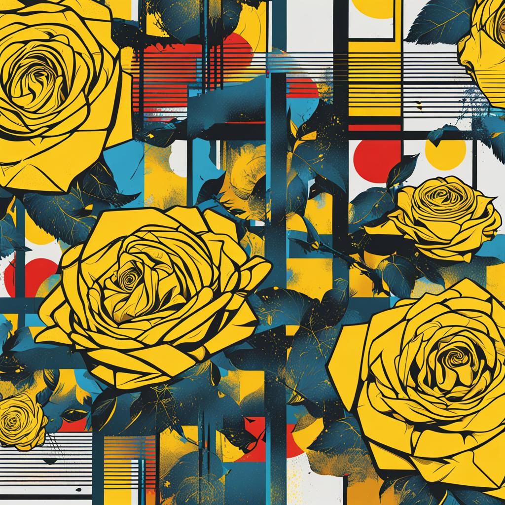 Yellow Roses Pop Art Screen Print in 8k