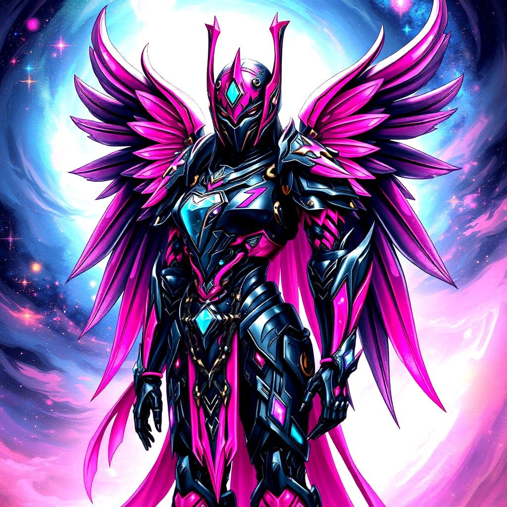 Futuristic Mecha Angel Knight in Holographic Style
