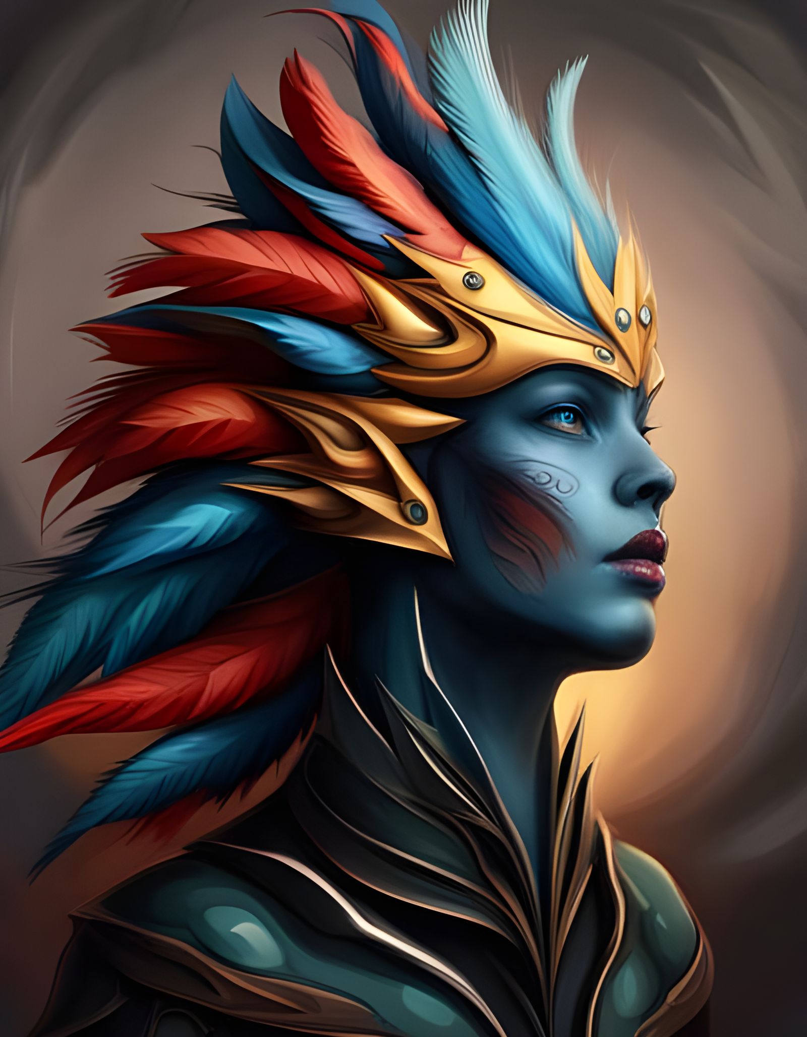 Majestic Avian Alien Queen with Red Mohawk