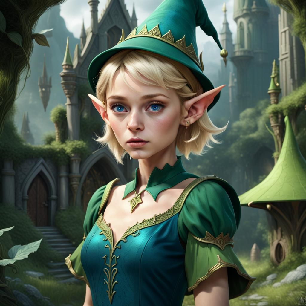 Fantasy Elf with Green Dress, Detailed Matte Painting