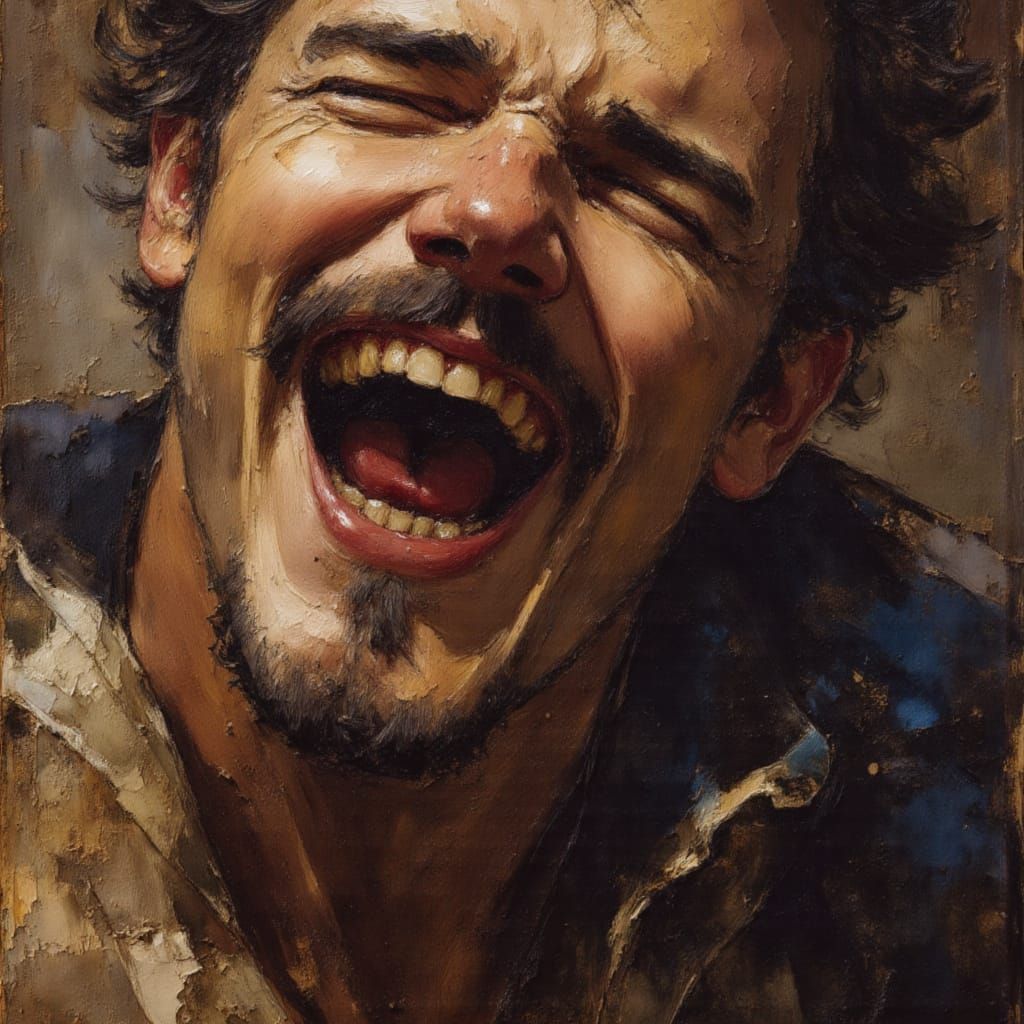 Laughing Man Portrait in the Style of Caravaggio