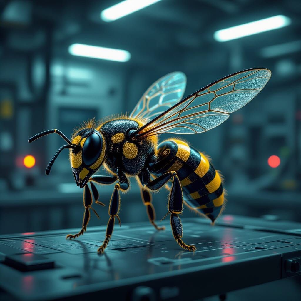 Cybernetic Wasp Queen in Abandoned Lab